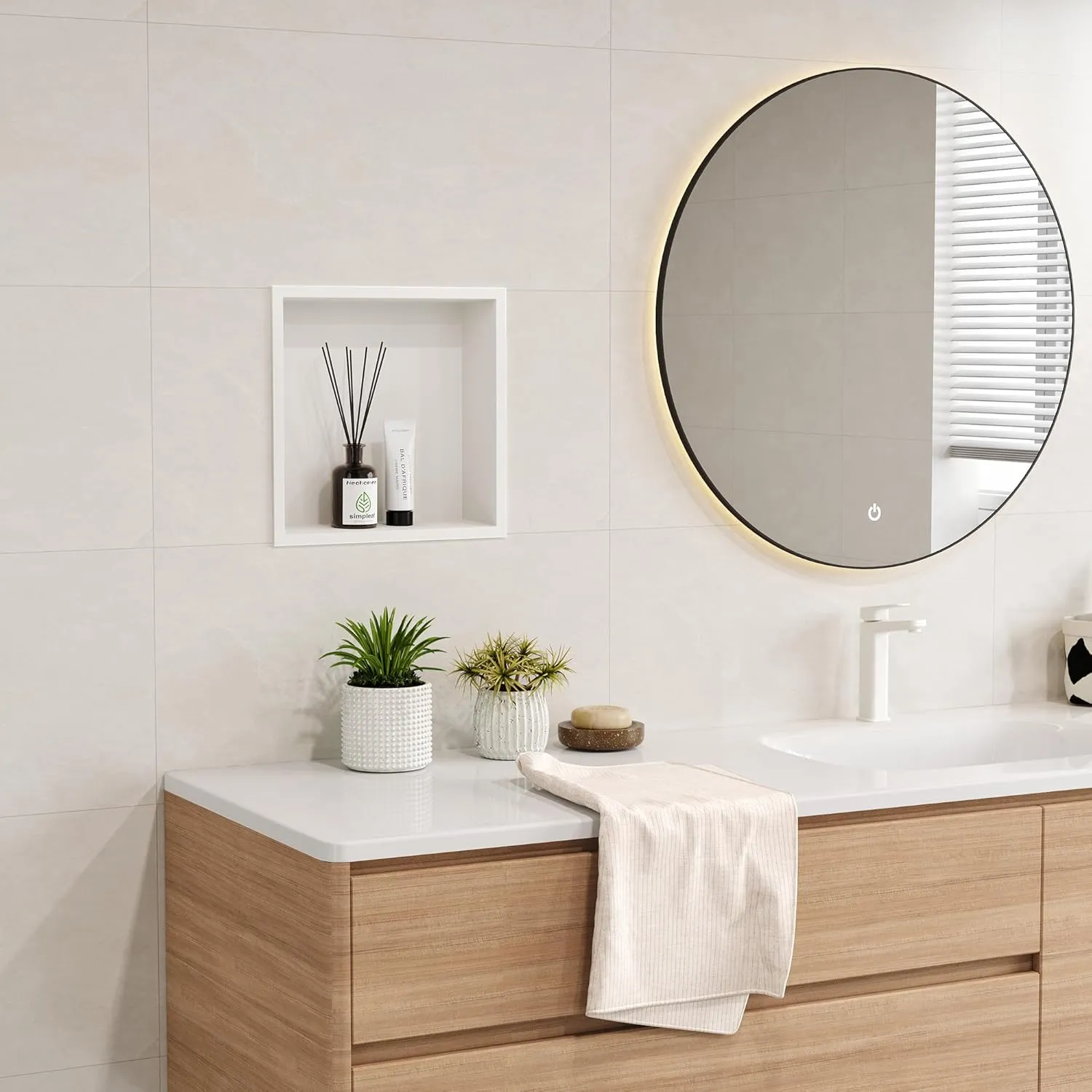 Neodrain White Shower Niche, Insert Storage Shower Shelf (Outside Size 13.1”X13.1“)(Inner Size 12" X 12"), Stainless Steel Wall Niche No Tiled Recessed Niche Shower for Storage