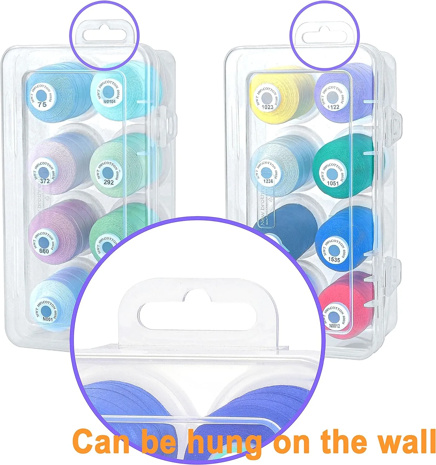 New brothread - 18 Options - Multi-Purpose 100% Mercerized Cotton Thread 50S/3 600M Each Spool for Quilting, Serger, Sewing and Embroidery - 8xVariegated Colors-2 with Clear Plastic Storage Box