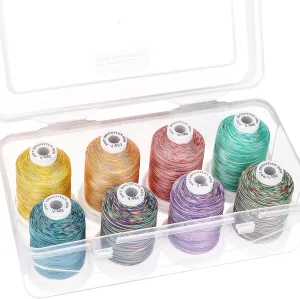 New brothread - 18 Options - Multi-Purpose 100% Mercerized Cotton Thread 50S/3 600M Each Spool for Quilting, Serger, Sewing and Embroidery - 8xVariegated Colors-2 with Clear Plastic Storage Box