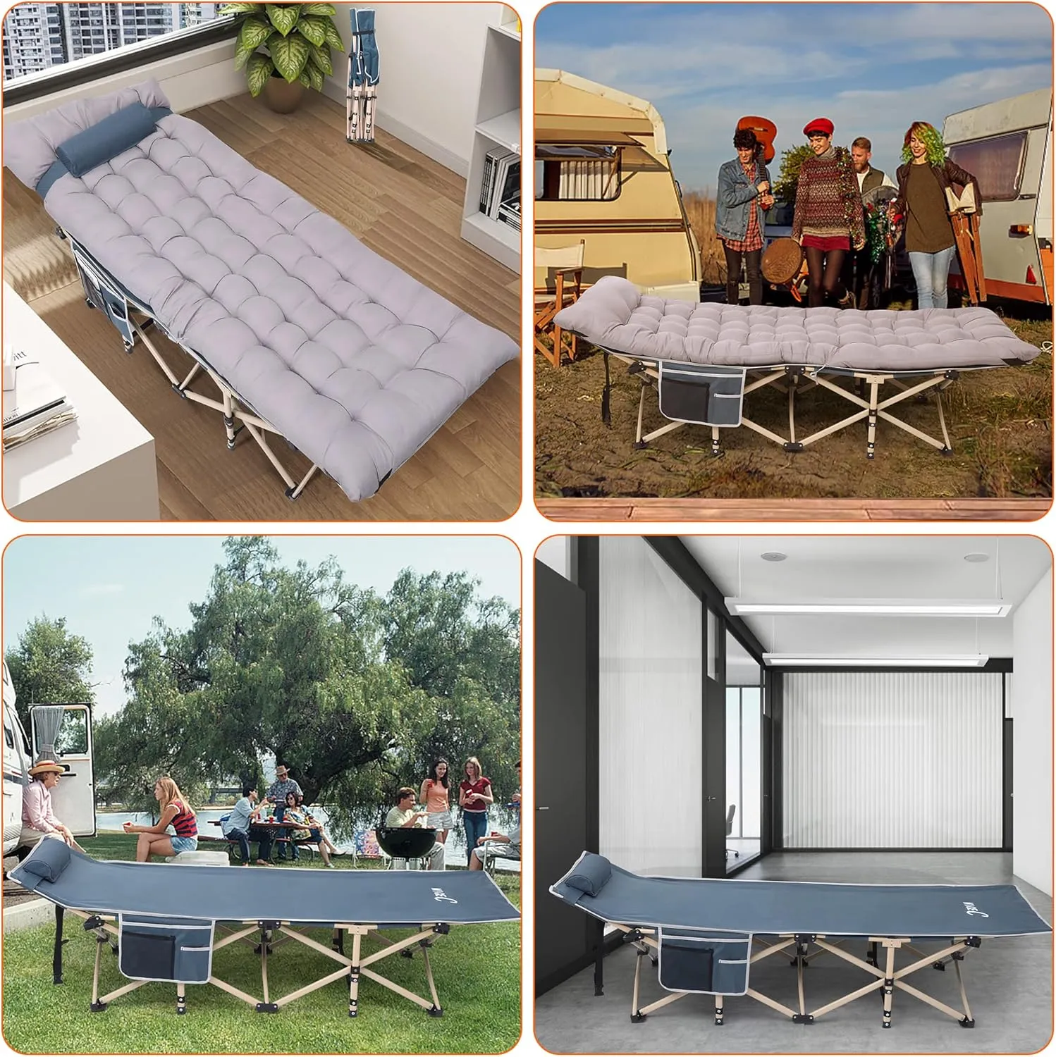 Nice C Heated Cot, Heated Camping Cots, Camping Cots with Mattress, for Adults, Folding Cot, with Pillow, Carry Bag & Storage Pocket, Extra Wide Sturdy, Holds Up to 500 Lbs (1, Heated Mattress Grey)