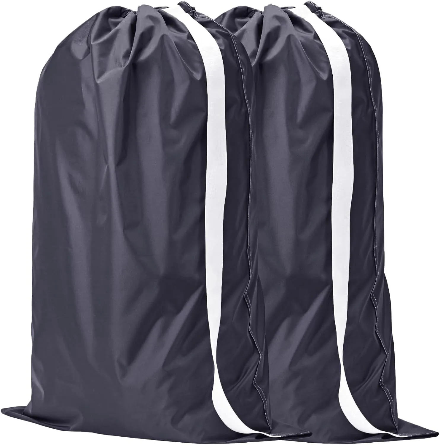 NICOGENA 2 Pack Laundry Bag with Shoulder Strap, Sturdy Drawstring Rips and Tears Resistant Nylon Fabric, Collapsible Large Clothes Storage for College, Grey