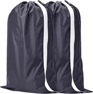 NICOGENA 2 Pack Laundry Bag with Shoulder Strap, Sturdy Drawstring Rips and Tears Resistant Nylon Fabric, Collapsible Large Clothes Storage for College, Grey