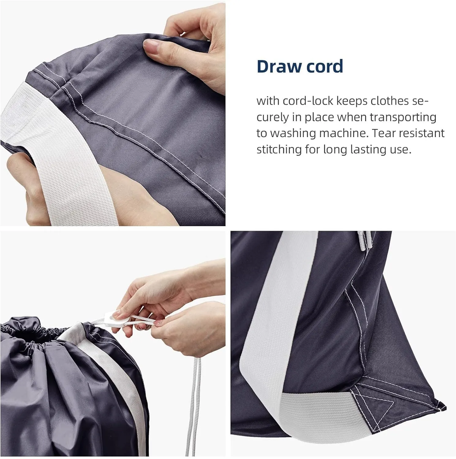 NICOGENA 2 Pack Laundry Bag with Shoulder Strap, Sturdy Drawstring Rips and Tears Resistant Nylon Fabric, Collapsible Large Clothes Storage for College, Grey