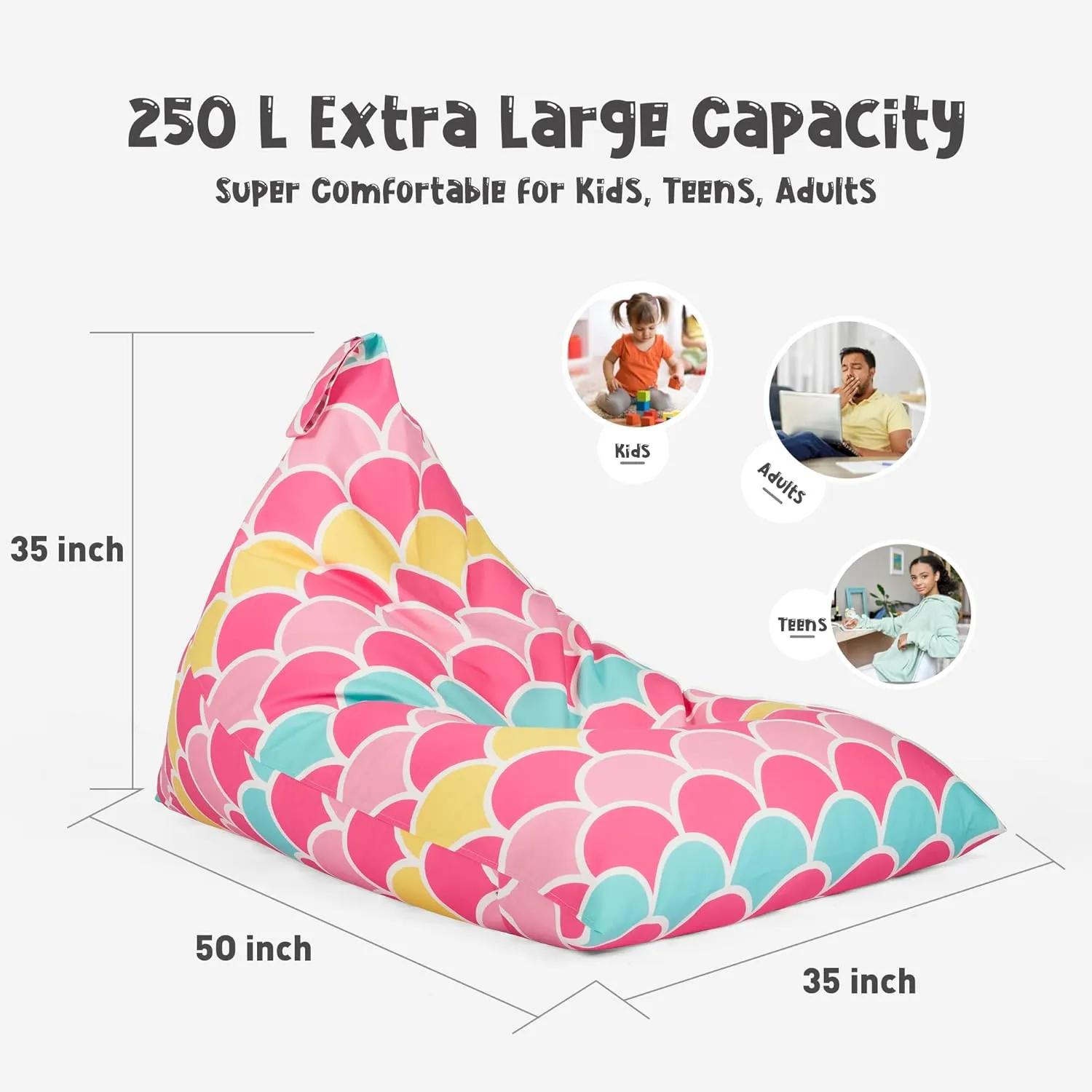 Nobildonna Stuffed Animal Storage Bean Bag Chair Cover for Kids Teens (No Filler) 250L Washable Large Beanbag Cover for Kids' Room Organizing Plush Toys or Home Living Room Textile,Mermaid