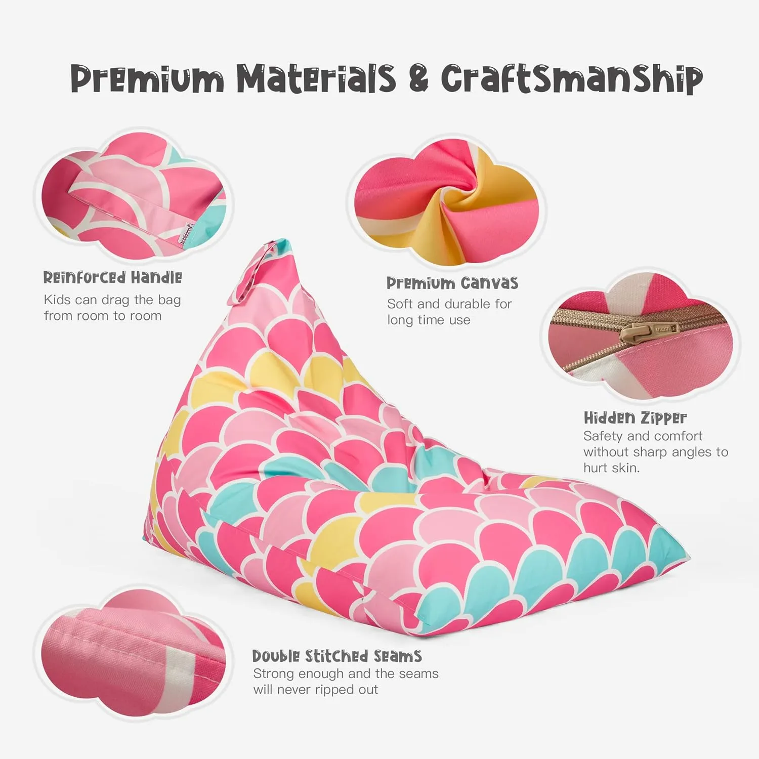 Nobildonna Stuffed Animal Storage Bean Bag Chair Cover for Kids Teens (No Filler) 250L Washable Large Beanbag Cover for Kids' Room Organizing Plush Toys or Home Living Room Textile,Mermaid