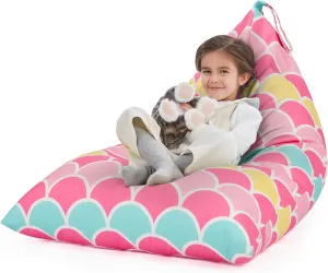 Nobildonna Stuffed Animal Storage Bean Bag Chair Cover for Kids Teens (No Filler) 250L Washable Large Beanbag Cover for Kids' Room Organizing Plush Toys or Home Living Room Textile,Mermaid