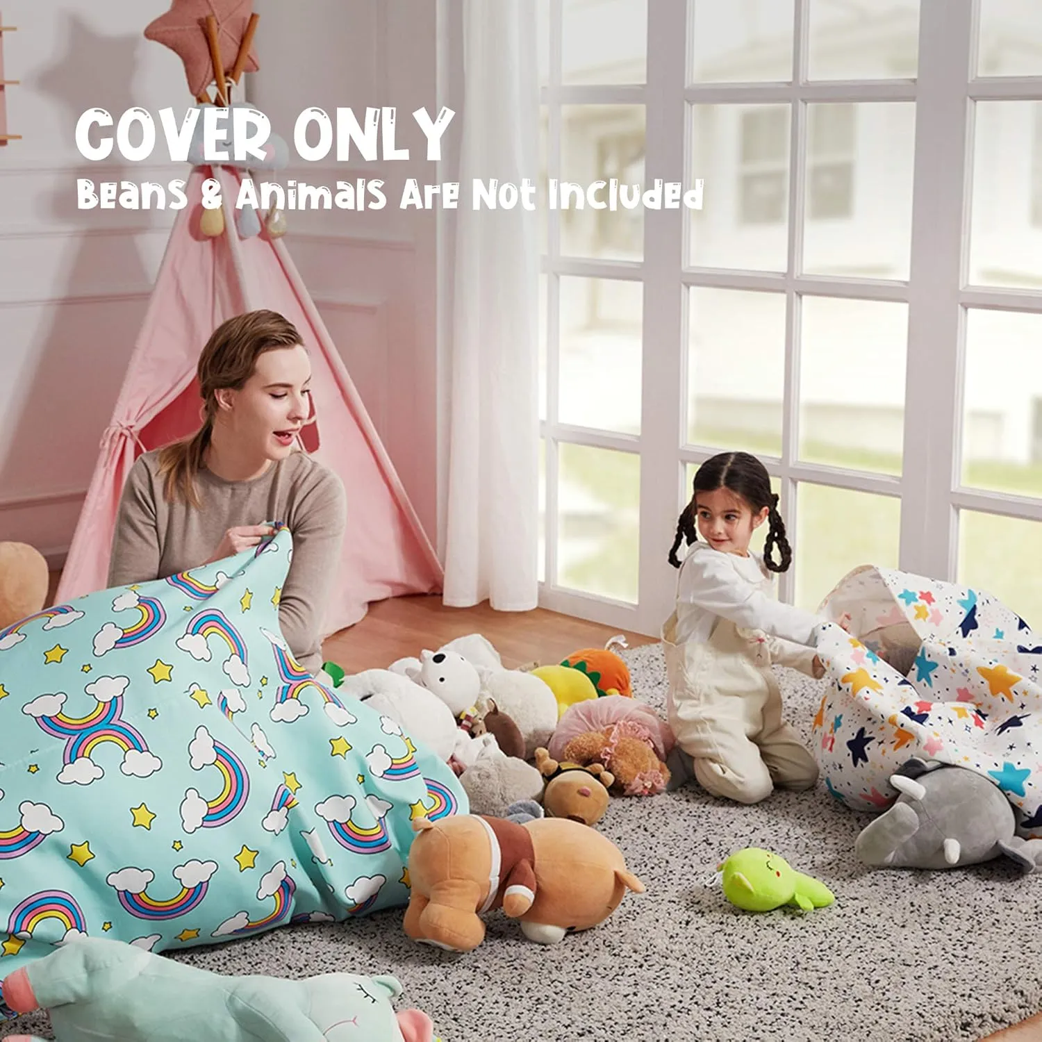 Nobildonna Stuffed Animal Storage Bean Bag Chair Cover for Kids Teens (No Filler) 250L Washable Large Beanbag Cover for Kids' Room Organizing Plush Toys or Home Living Room Textile,Mermaid
