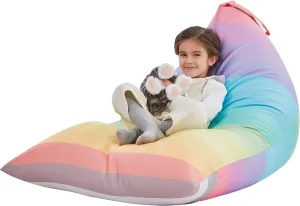 Nobildonna Stuffed Animal Storage Bean Bag Chair Cover for Kids Teens (No Filler) 250L Washable Large Beanbag Cover for Kids Room Organizing Plush Toys or Home Living Room Textile,Rainbow
