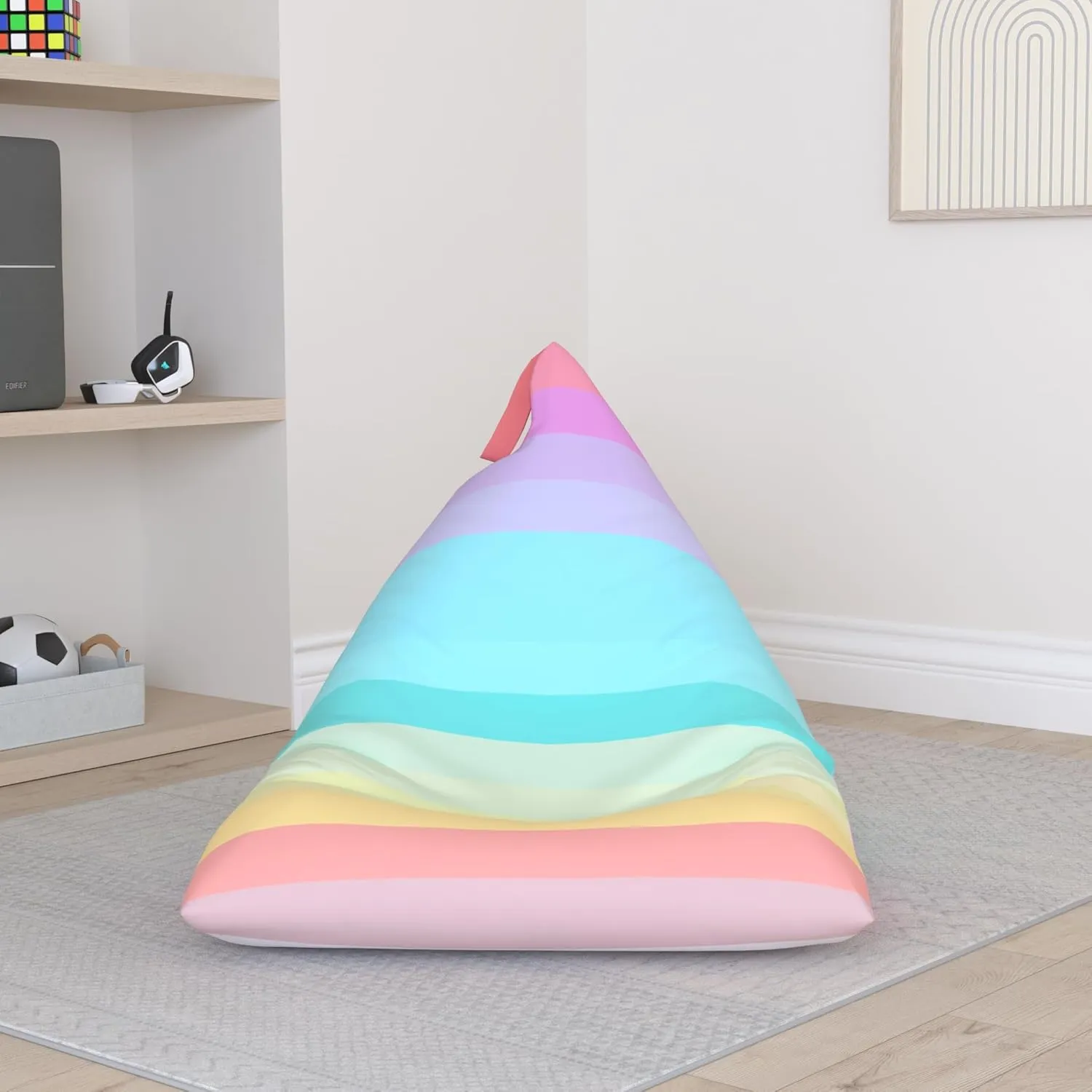 Nobildonna Stuffed Animal Storage Bean Bag Chair Cover for Kids Teens (No Filler) 250L Washable Large Beanbag Cover for Kids Room Organizing Plush Toys or Home Living Room Textile,Rainbow