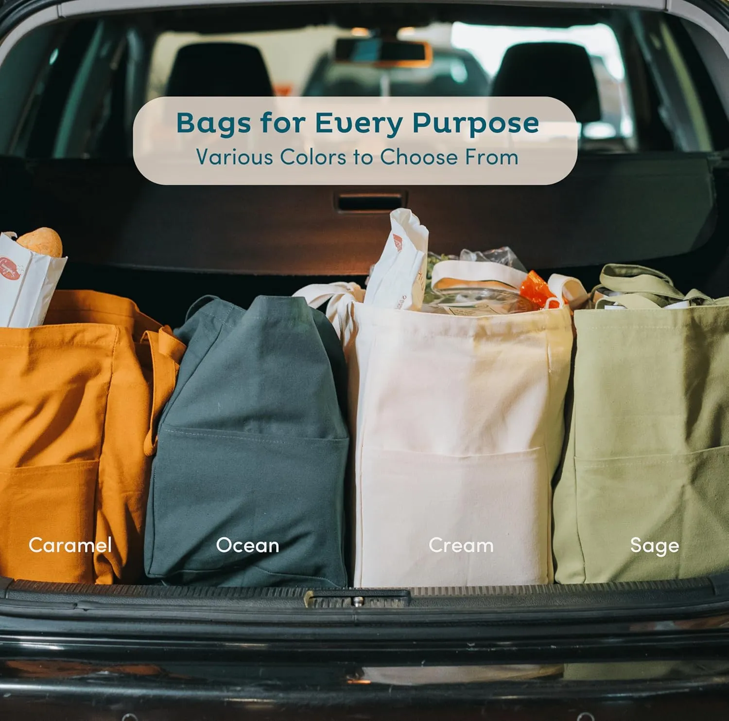 Nook Theory 3 Pcs Reusable Grocery Bags - Heavy Duty Canvas Bags, Large Reusable Shopping Bag, Picnic, 100% Cotton (Army)