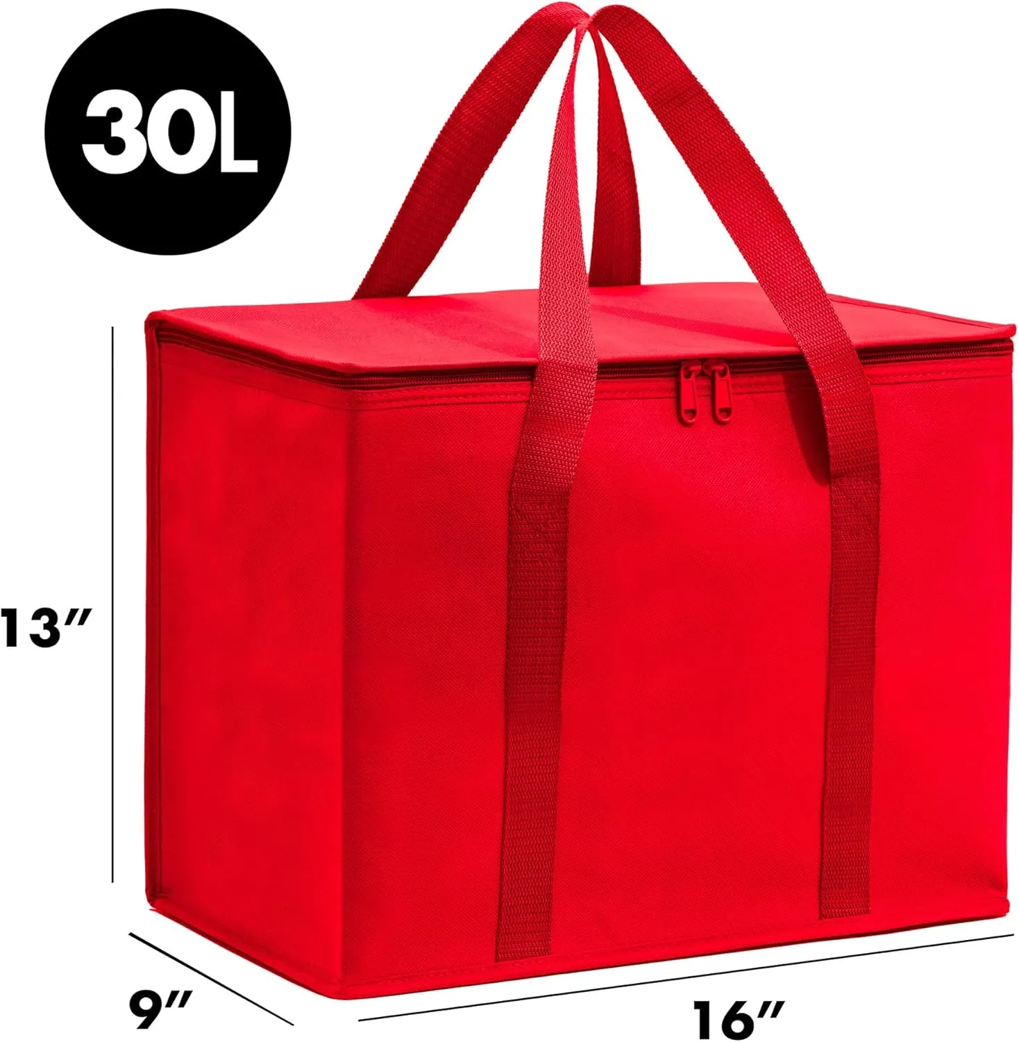 (Not Made In China) Insulated Grocery Bags w/Zippered Top, Reusable Shopping Bags, Catering and Delivery Bag For Hot and Cold Food, Collapsible Thermal Tote For Doordash and Uber Eats