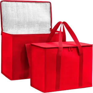 (Not Made In China) Insulated Grocery Bags w/Zippered Top, Reusable Shopping Bags, Catering and Delivery Bag For Hot and Cold Food, Collapsible Thermal Tote For Doordash and Uber Eats