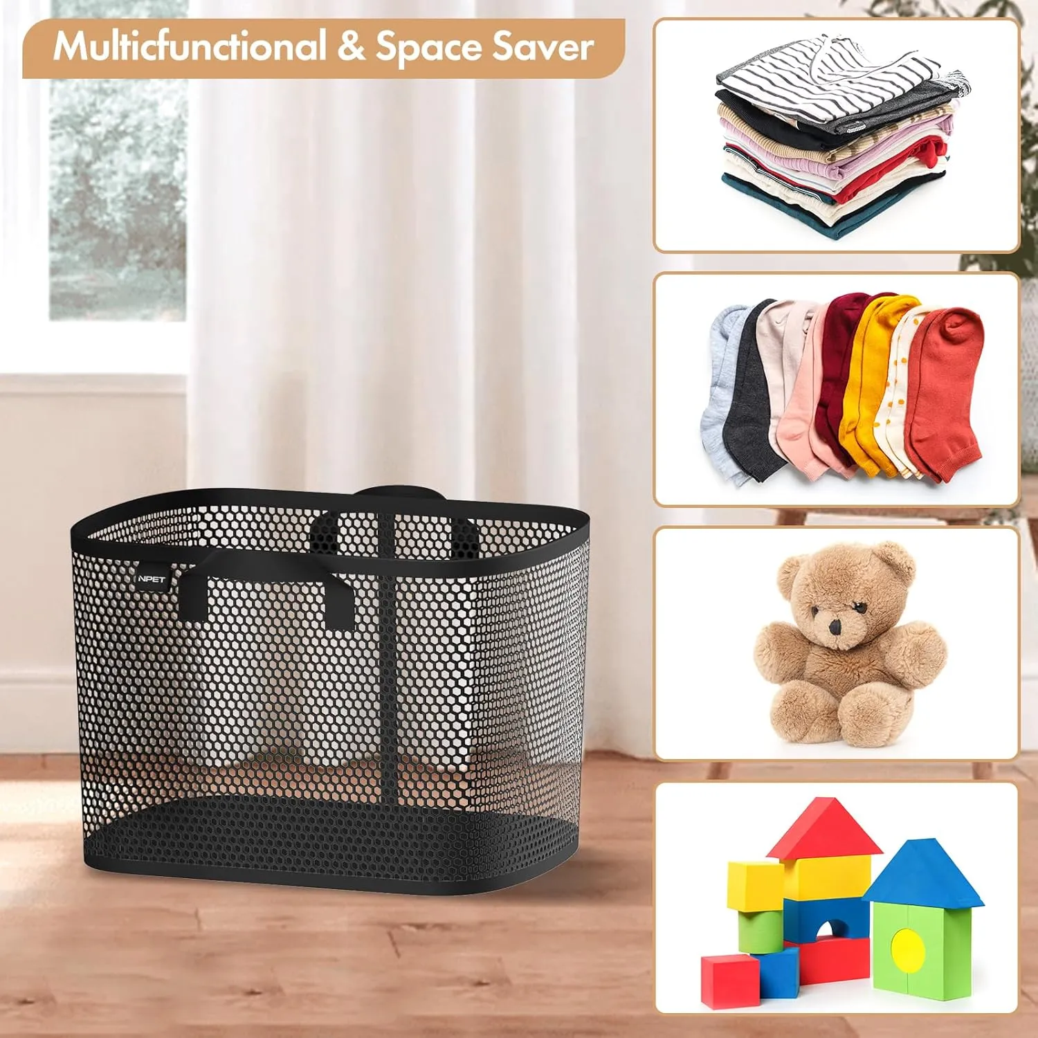 NPET 27L Laundry Basket Collapsible Laundry Hamper with PEVA Waterproof Material Clothes Bag Storage Basket Bin for Laundry,Bedroom and Domitory