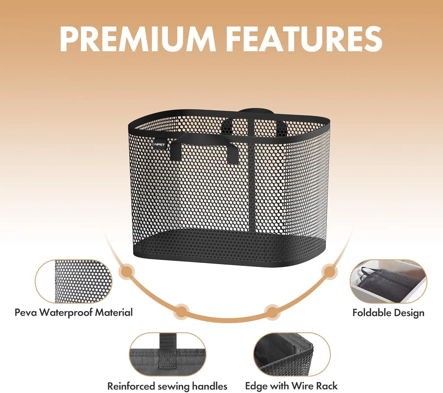 NPET 27L Laundry Basket Collapsible Laundry Hamper with PEVA Waterproof Material Clothes Bag Storage Basket Bin for Laundry,Bedroom and Domitory