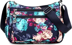 Nylon Floral Multi-Pocket Crossbody Purse Bags for Women Travel Shoulder Bag