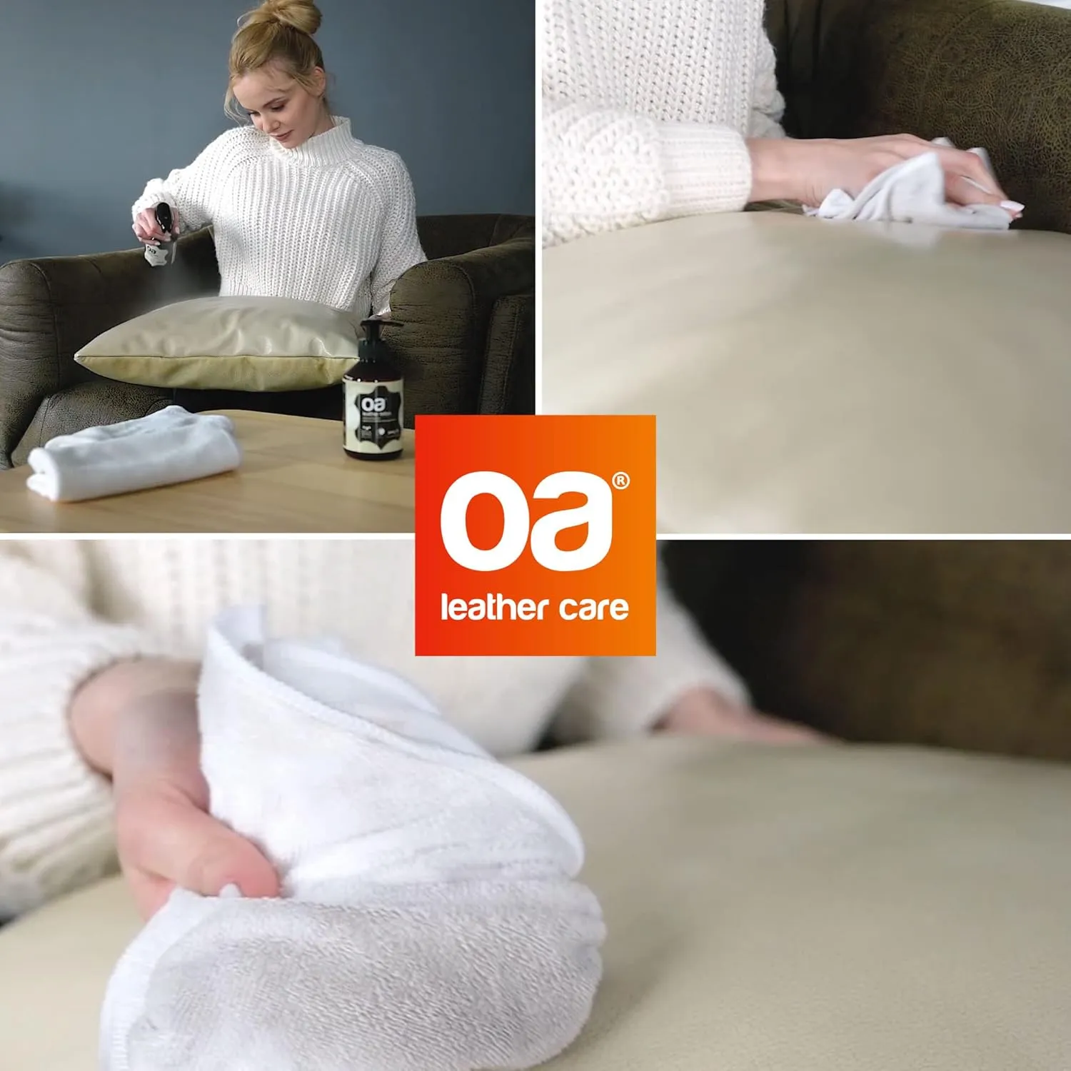 OA Leather Care Leather Cleaner Car & Leather Couch (250 ml) - 100% PFC Free - Leather Care for Effective Leather Cleaning - Leather & Faux Leather Cleaner for Sofa, Car Seats, Handbags, Shoes, Jacket