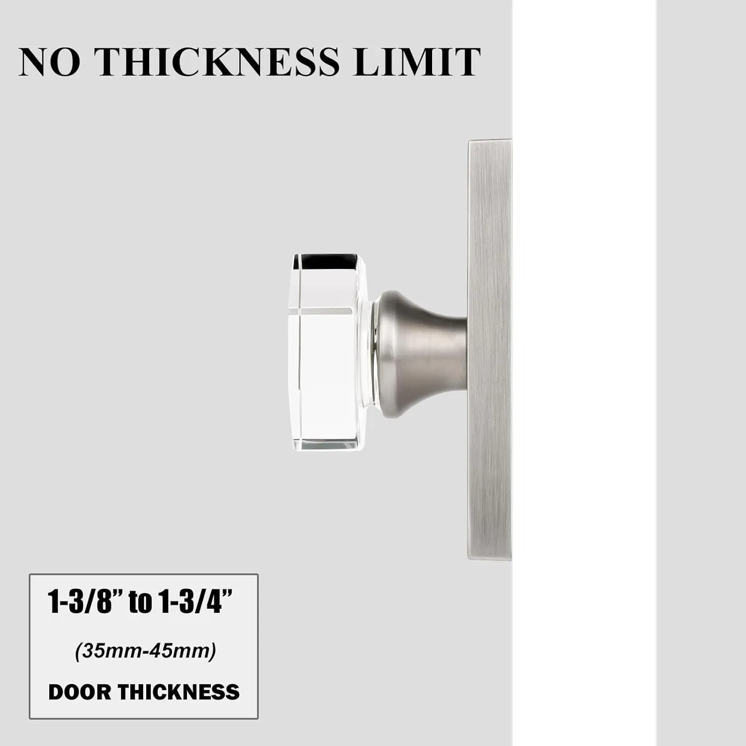 Octagon Glass Crystal Half Dummy Door Knob Brushed Nickel, No-Turning Bifold and Closet Door Handles,2 Pack