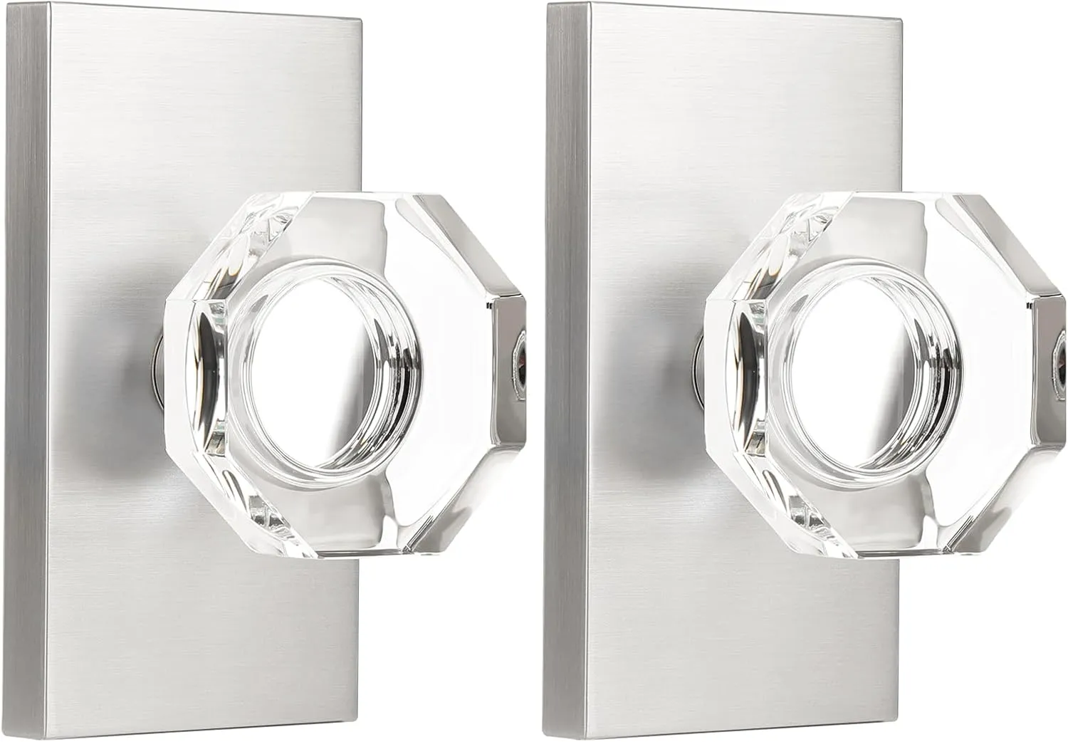 Octagon Glass Crystal Half Dummy Door Knob Brushed Nickel, No-Turning Bifold and Closet Door Handles,2 Pack