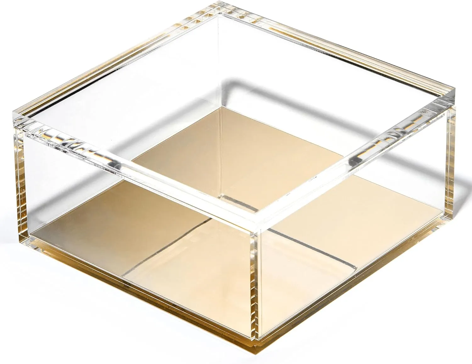 OfficeGoods Acrylic Desk Organizer w/Gold Base – Functional & Elegant Odds & Ends Box for Display or Storage – Perfect for Home or Office, Kitchen, Bathroom Vanity, Curio Display - Extra Large