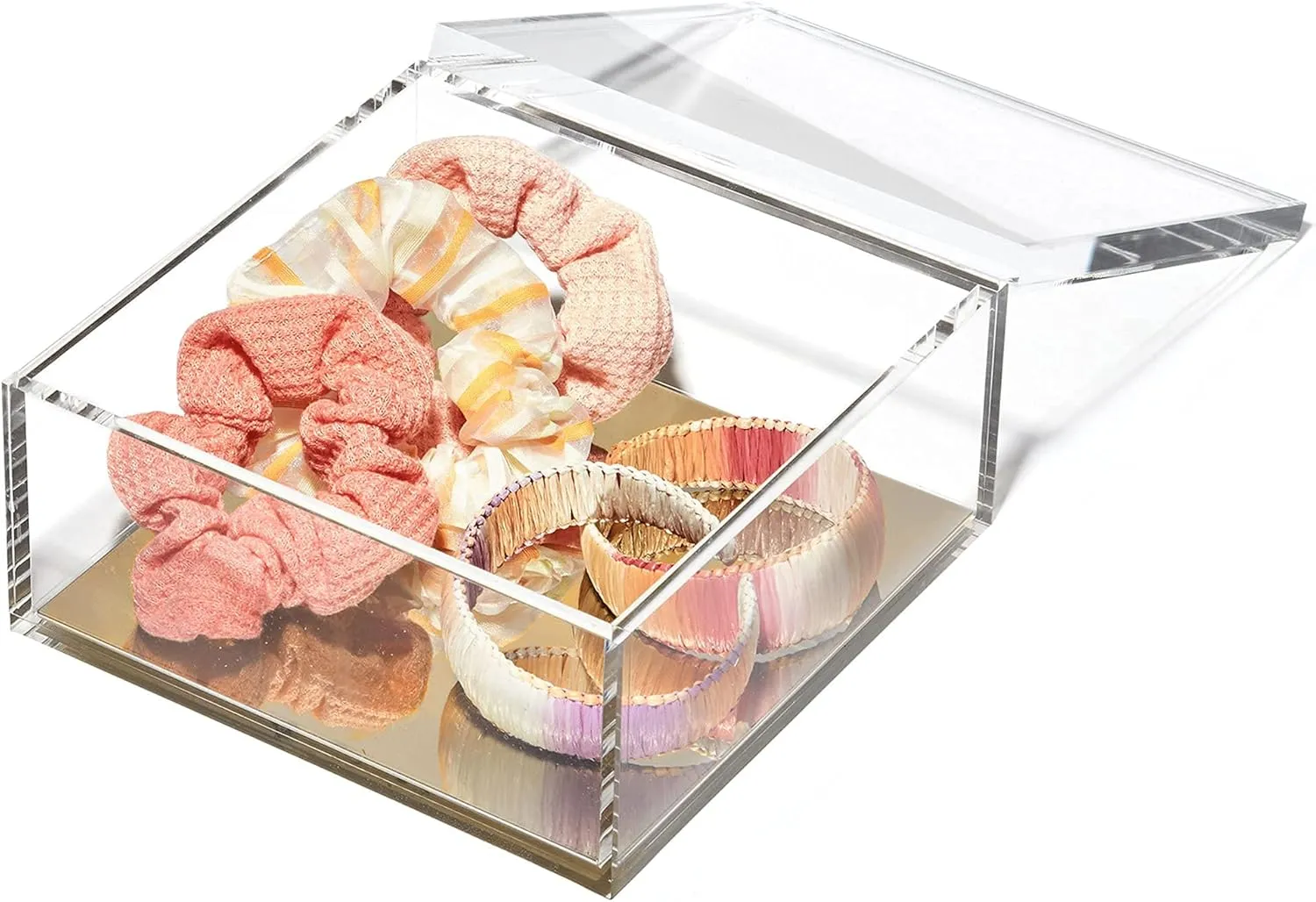 OfficeGoods Acrylic Desk Organizer w/Gold Base – Functional & Elegant Odds & Ends Box for Display or Storage – Perfect for Home or Office, Kitchen, Bathroom Vanity, Curio Display - Extra Large