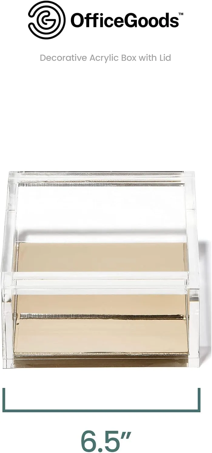 OfficeGoods Acrylic Desk Organizer w/Gold Base – Functional & Elegant Odds & Ends Box for Display or Storage – Perfect for Home or Office, Kitchen, Bathroom Vanity, Curio Display - Extra Large