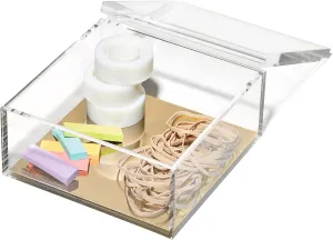 OfficeGoods Acrylic Desk Organizer w/Gold Base – Functional & Elegant Odds & Ends Box for Display or Storage – Perfect for Home or Office, Kitchen, Bathroom Vanity, Curio Display - Extra Large