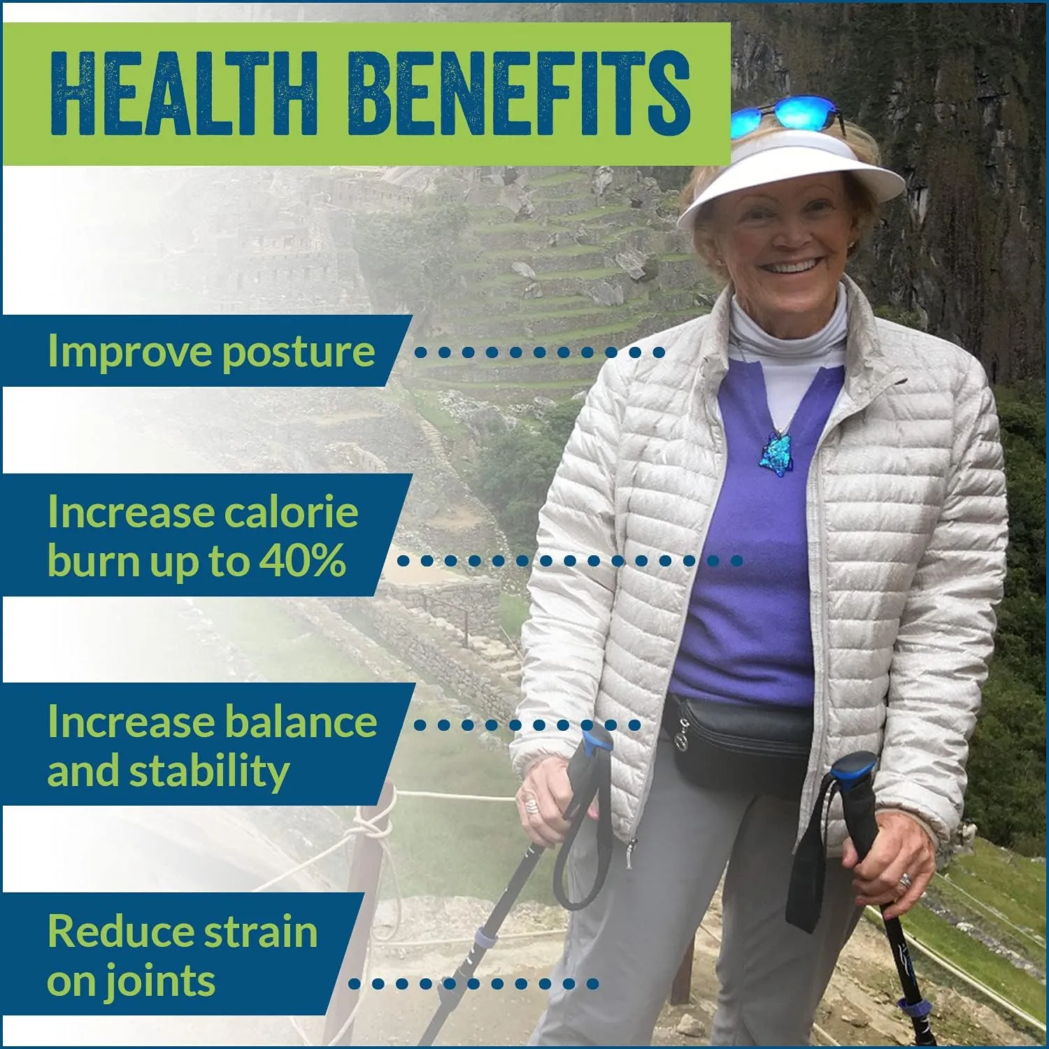 Official Nordic Walking Poles - True Classic Nordic Glove Grips, Lightweight, Adjustable, and Collapsible -2 Pieces w/flip Locks, Detachable Feet and Travel Bag by York Nordic - Heights 5'4"-6'2"