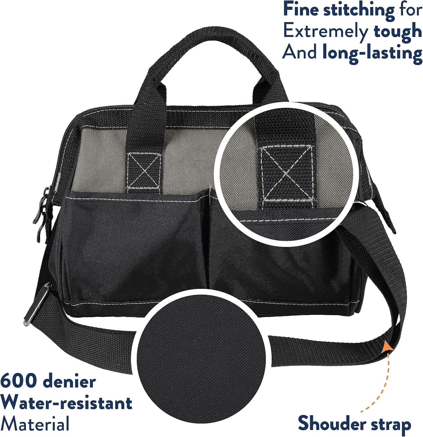 Olympia Tool Bag 15 Inch, Heavy Duty Tools Bag with 8 Pockets, Adjustable Shouder Straps and 600D Reinforced Material