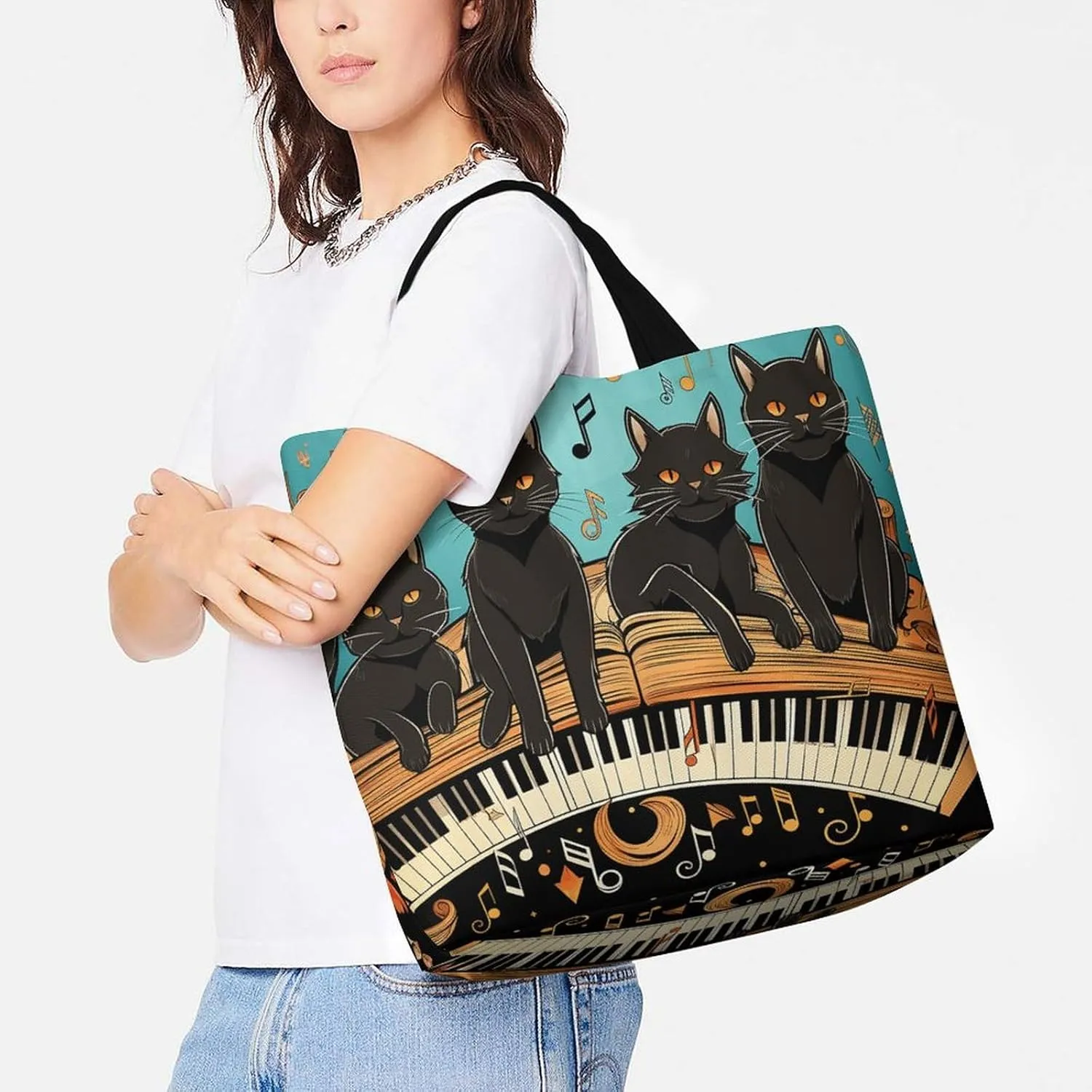 Orange Fish Pattern Tote Bag for Women Reusable Grocery Shoulder Bag Shopping Bags for Travel, Groceries