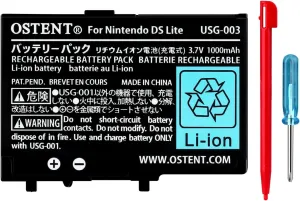 OSTENT 3.7V 1000mAh Rechargeable Li-ion Polymer Lithium-ion Battery Pack Tool Kit Pen for Nintendo DSL NDS Lite