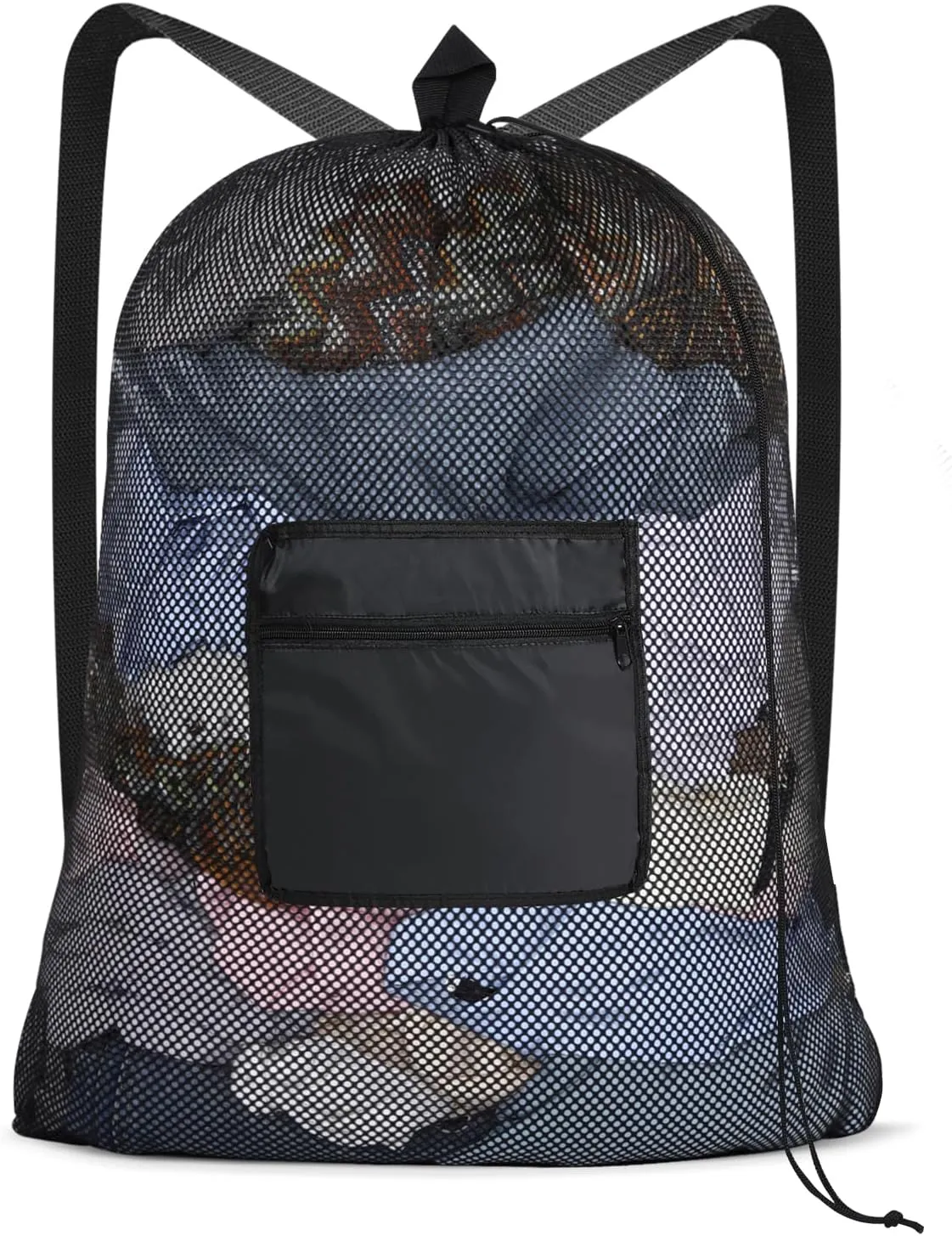 OTraki Mesh Laundry Bag 36 x 28 Inch Extra Large Drawstring Laundry Mesh Wash Bag with Shoulder Straps Heavy Duty Dirty Clothes Travel Laundry Backpack for Home College Dorm Apartment Black
