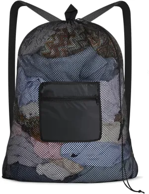 OTraki Mesh Laundry Bag 36 x 28 Inch Extra Large Drawstring Laundry Mesh Wash Bag with Shoulder Straps Heavy Duty Dirty Clothes Travel Laundry Backpack for Home College Dorm Apartment Black