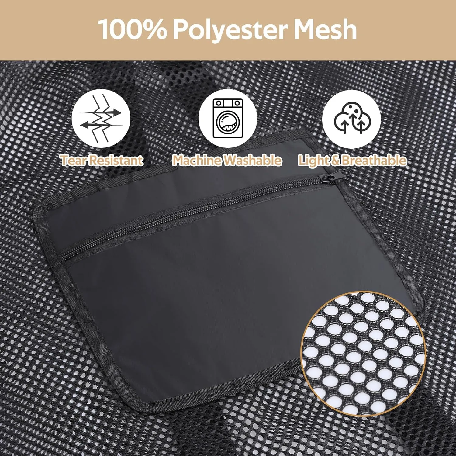 OTraki Mesh Laundry Bag 36 x 28 Inch Extra Large Drawstring Laundry Mesh Wash Bag with Shoulder Straps Heavy Duty Dirty Clothes Travel Laundry Backpack for Home College Dorm Apartment Black