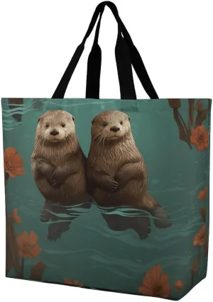 Otters in Love Tote Bag for Women Reusable Grocery Shoulder Bags Shopping Bag for Travel, Groceries
