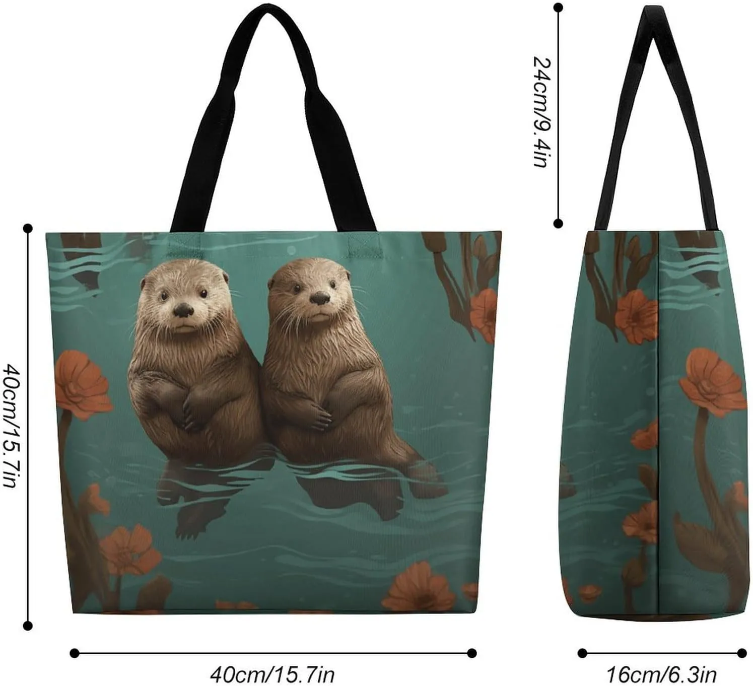 Otters in Love Tote Bag for Women Reusable Grocery Shoulder Bags Shopping Bag for Travel, Groceries