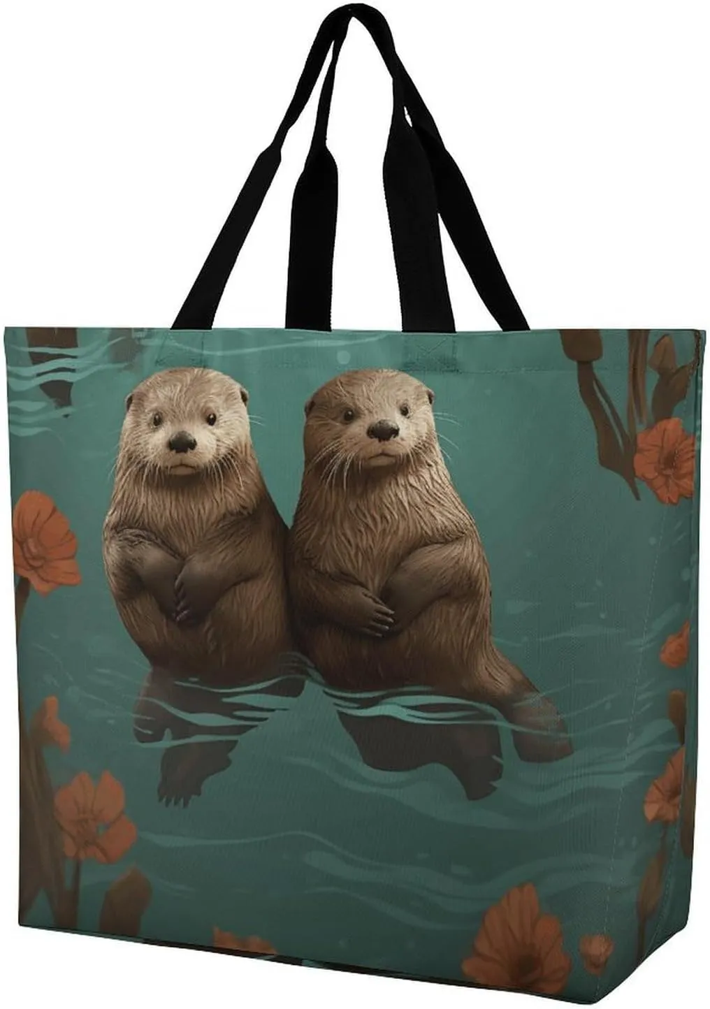 Otters in Love Tote Bag for Women Reusable Grocery Shoulder Bags Shopping Bag for Travel, Groceries