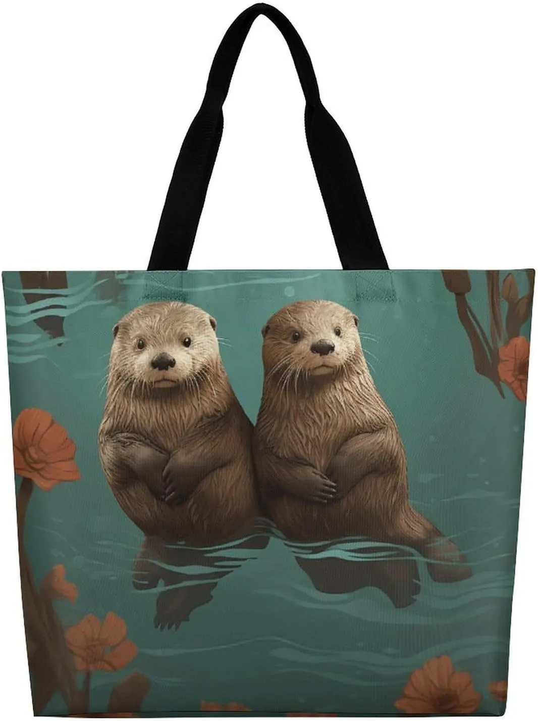 Otters in Love Tote Bag for Women Reusable Grocery Shoulder Bags Shopping Bag for Travel, Groceries