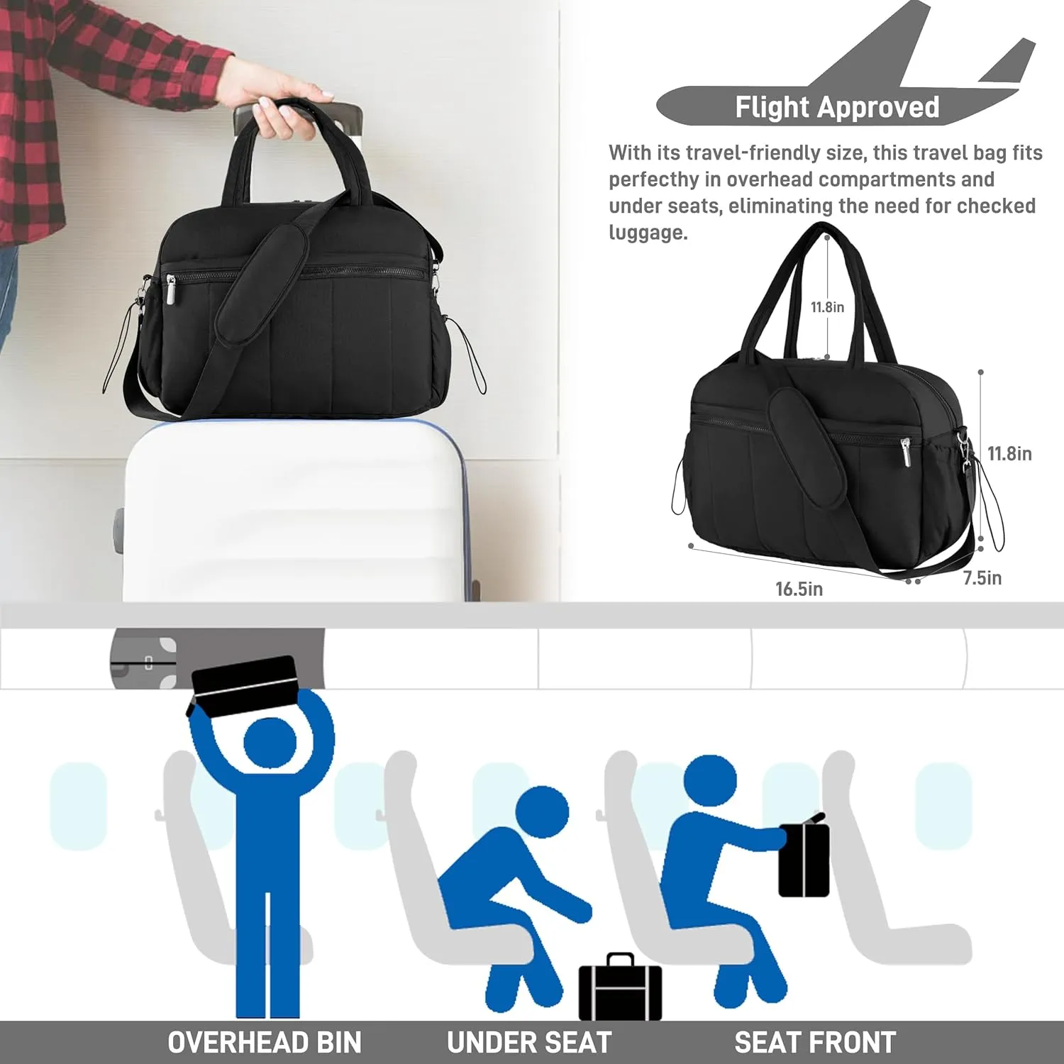 Oubagur Lightweight Duffle Bag for Travel, Gym & Weekender with Water-Resistant Wet Pocket, Carry-On Approved Personal Item Bag for Men & Women