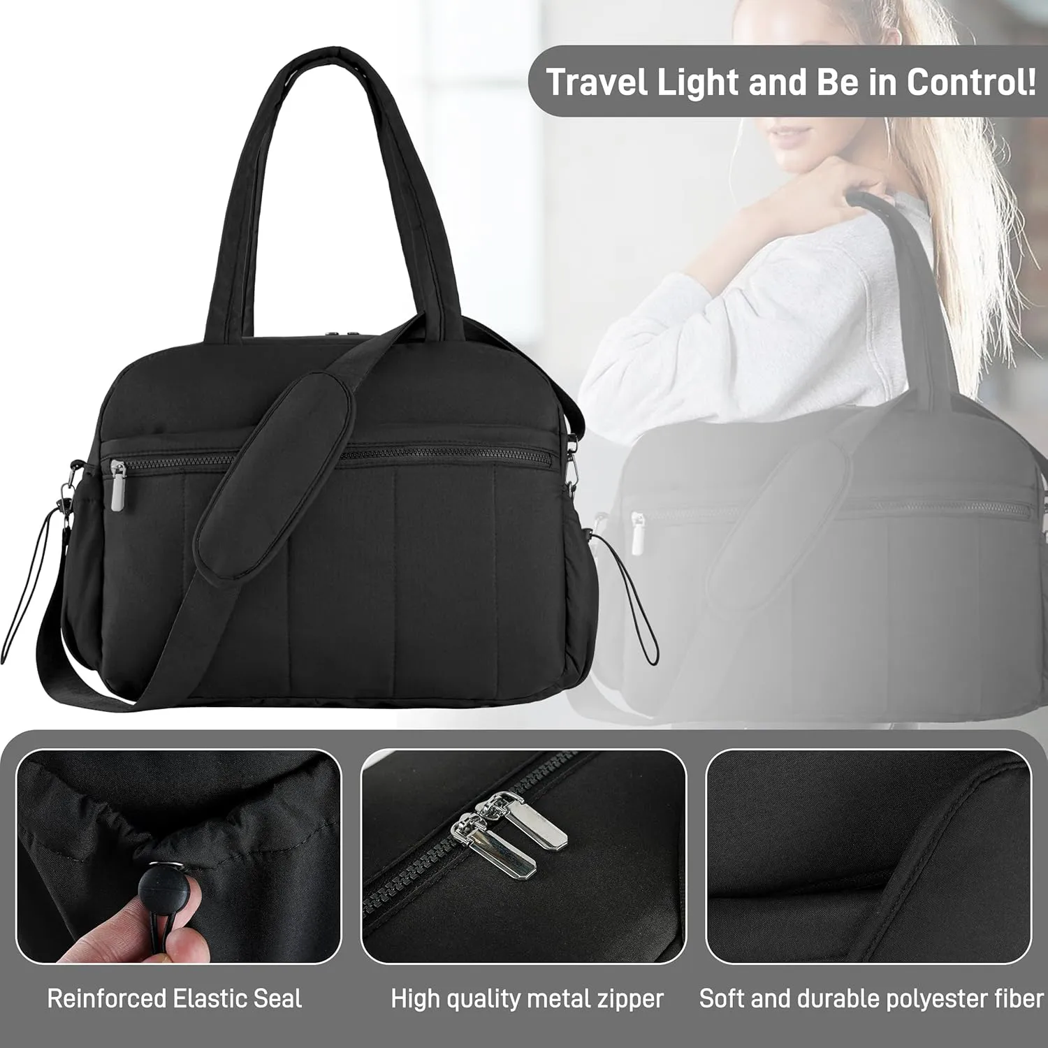 Oubagur Lightweight Duffle Bag for Travel, Gym & Weekender with Water-Resistant Wet Pocket, Carry-On Approved Personal Item Bag for Men & Women