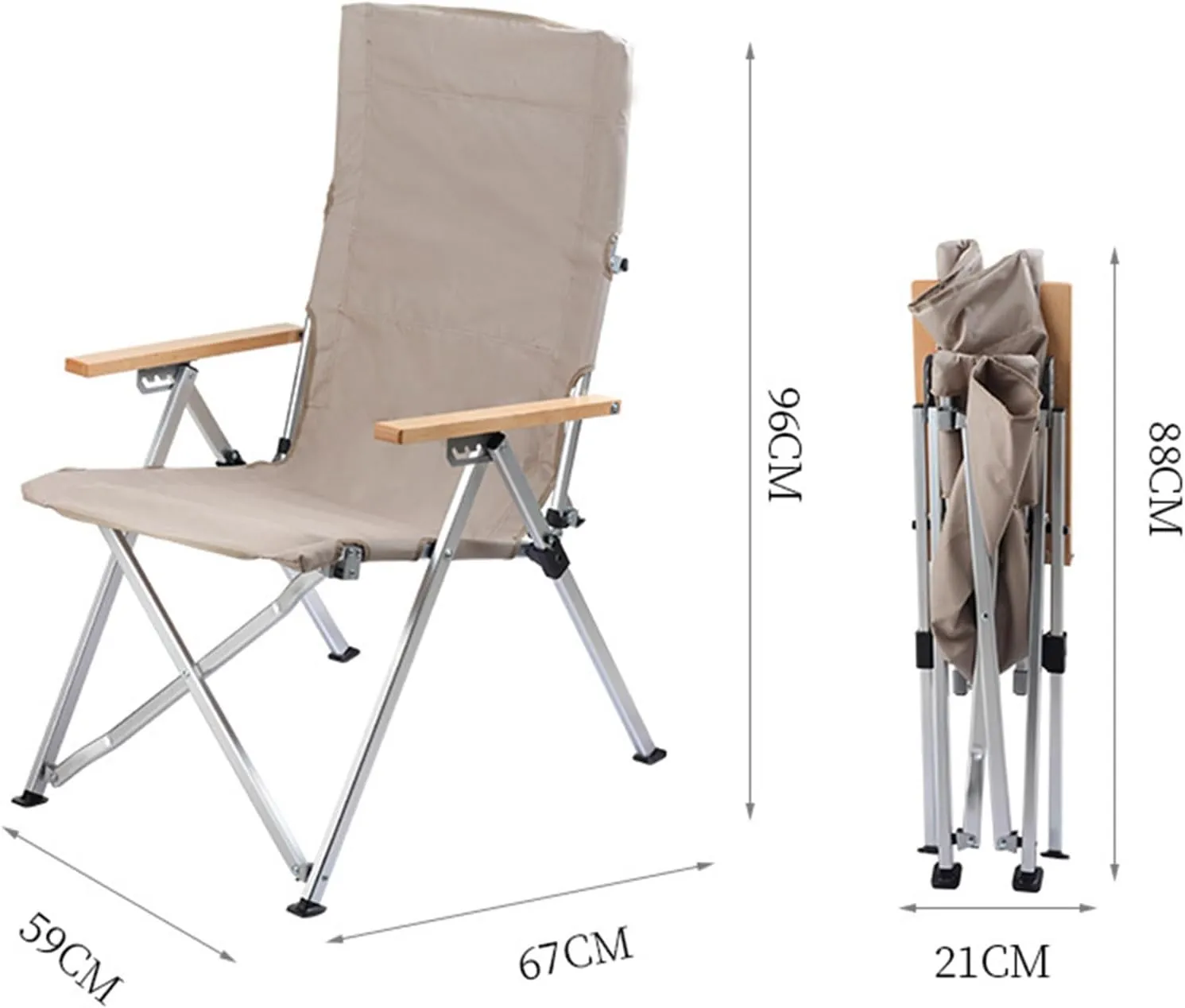 Outdoor Camping Chairs Folding/Foldable/Portable with Wooden Armrests, Carry Bag Included, 6-Speed Adjustable Beach Chair Lawn Fishing Lightweight Rocker Lounger Chair, Black