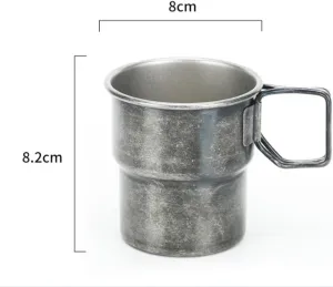 Outdoor camping portable stainless steel single-layer water cup 300ML foldable coffee cup 4PC(Black)