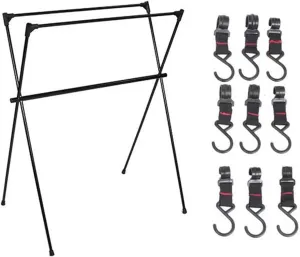 Outdoor Cookware Hanging Rack, Portable Campsite Camping Stand, Collapsible Multifunction with 6 Hooks Clothes Drying Rack, for Patio Garden Camping Hiking Travel(Storage rack)