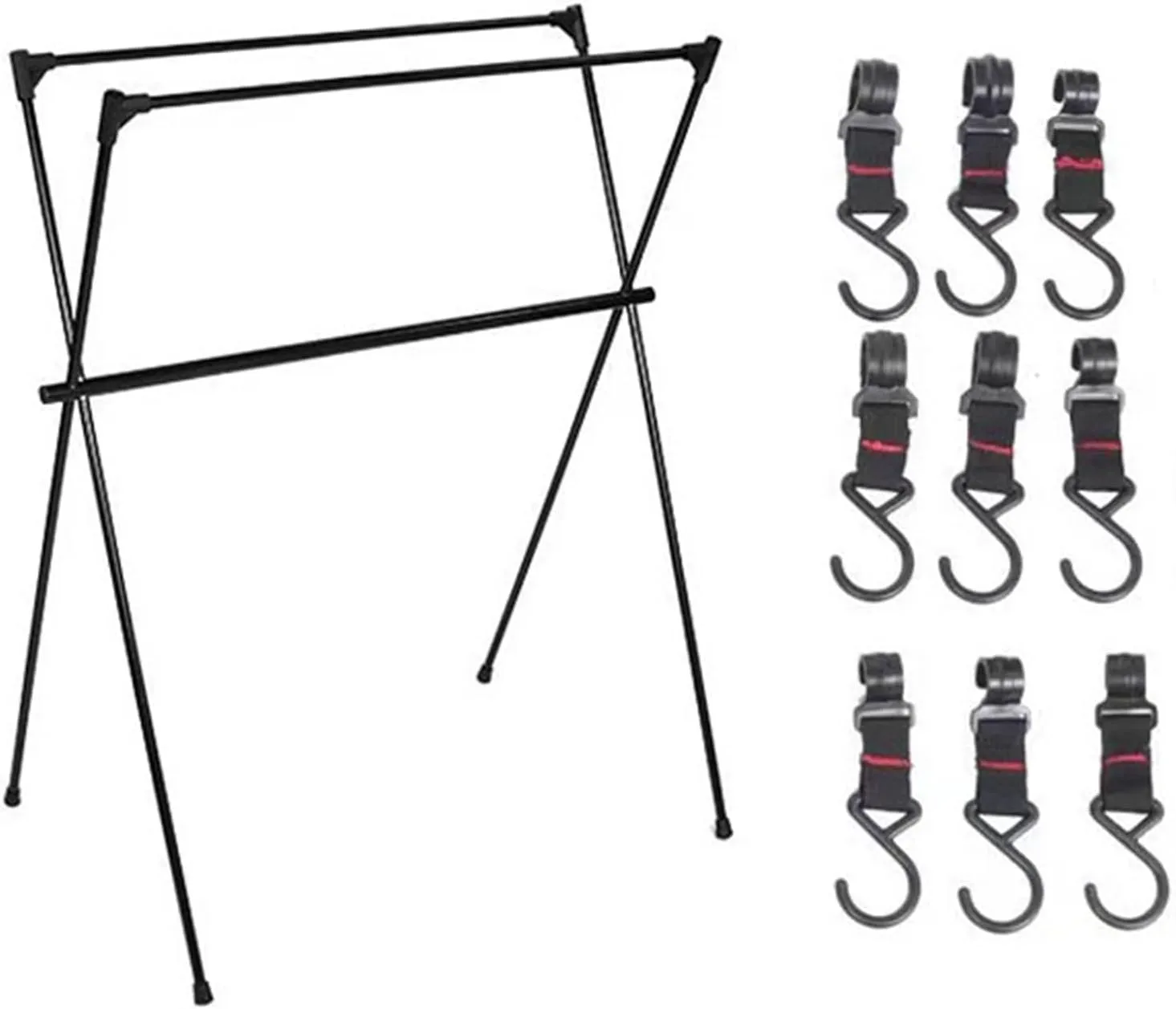 Outdoor Cookware Hanging Rack, Portable Campsite Camping Stand, Collapsible Multifunction with 6 Hooks Clothes Drying Rack, for Patio Garden Camping Hiking Travel(Storage rack)