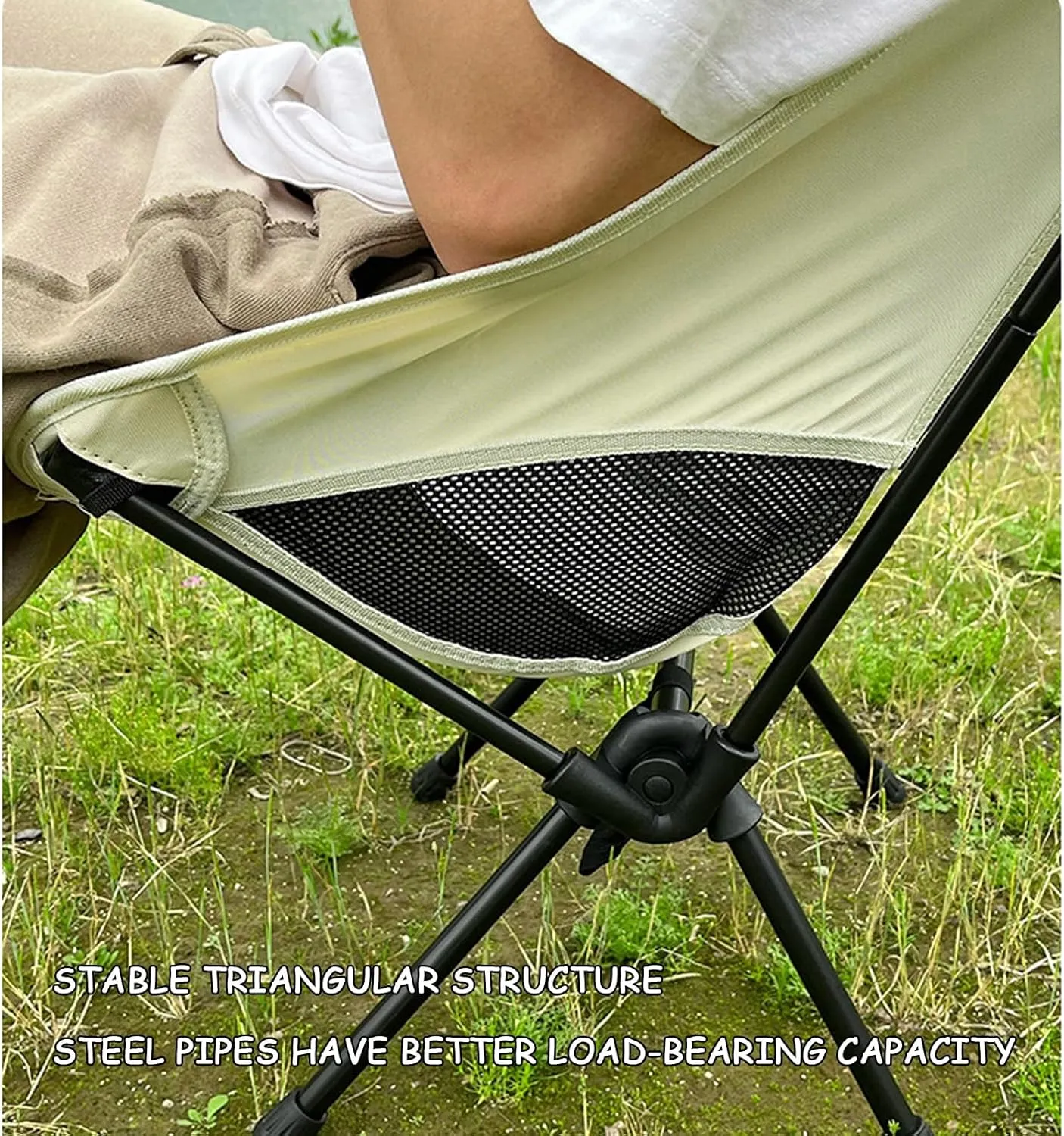 Outdoor Folding Chairs, Portable Camping Chair with Storage Bag, Support up to 300Lbs, Ultralight Compact Foldable Backpacking Chair for Beach Hiking Picnic Fishing Camp Travel,Beige