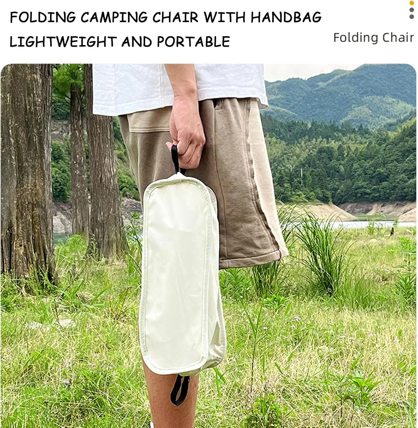 Outdoor Folding Chairs, Portable Camping Chair with Storage Bag, Support up to 300Lbs, Ultralight Compact Foldable Backpacking Chair for Beach Hiking Picnic Fishing Camp Travel,Beige