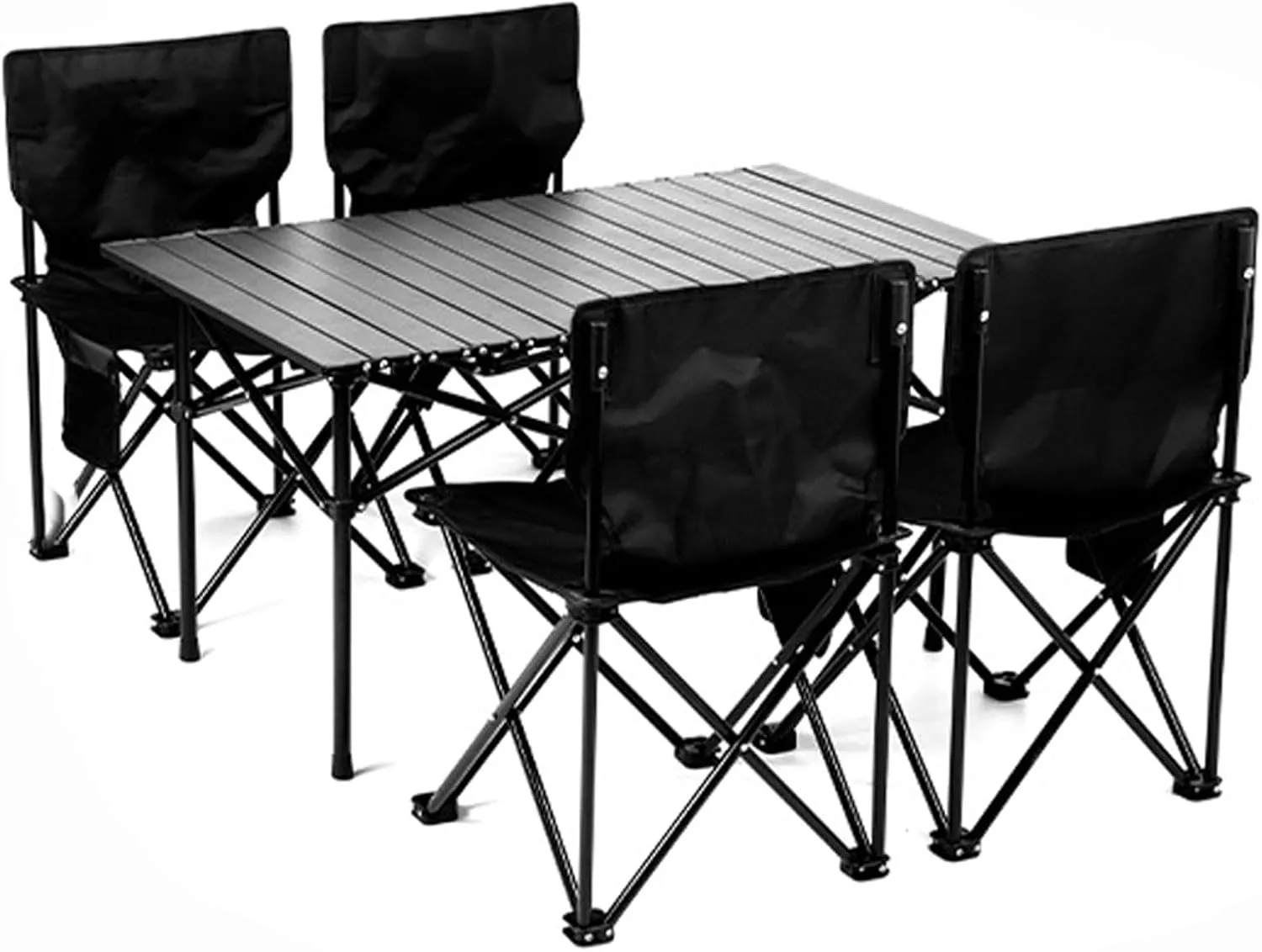 Outdoor Folding Picnic Tables and Chairs, Foldable Camping Small Picnic Table with Aluminum Roll-up Table Top Portable Fishing Chair Set, Easy to Assemble, 5pcs-black-94cm