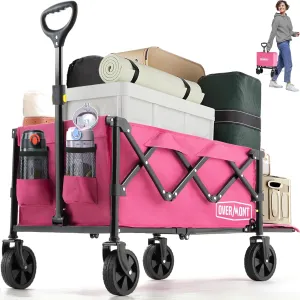 OVERMONT Collapsible Foldable Wagon Cart - 220lbs Extended Lightweight Portable Folding Utility Wagons with Wheels - 100L Small Garden Grocery Cart for Shopping, Grocery,Sports,Garden
