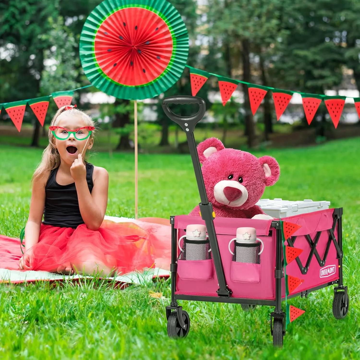 OVERMONT Collapsible Foldable Wagon Cart - 220lbs Extended Lightweight Portable Folding Utility Wagons with Wheels - 100L Small Garden Grocery Cart for Shopping, Grocery,Sports,Garden