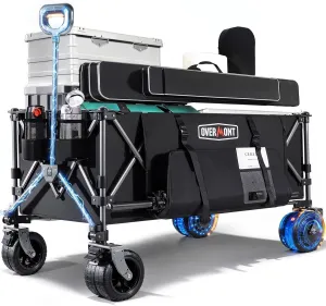 Overmont Electric Collapsible Folding Wagon - 200L Foldable Cart with All Terrain Wheels Brakes - 12 Miles of Long Battery Life - Portable for Camping Garden Heavy Duty Shopping, Support Up to 330lbs