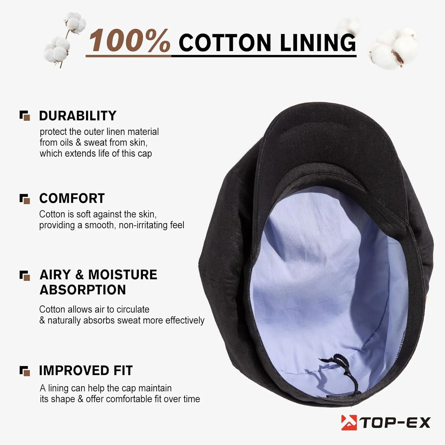 Oversized XL XXL Natural Linen Flat Cap Lightweight 8 Panel Summer Cooling Eco-Friendly Newsboy Hat Golf Outdoor